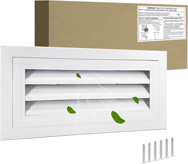 JONRIOX 16"*8" Gable Vent,Aluminum Alloy Wall Vent Shed Vents,with Removable Strainer and 180 Degree Opening Angle.Ideal for Attic,Shed,Garage,Play House,Coop.[Inside Dimensions:14"w X 6"h]-White 1 Pack - Image 1